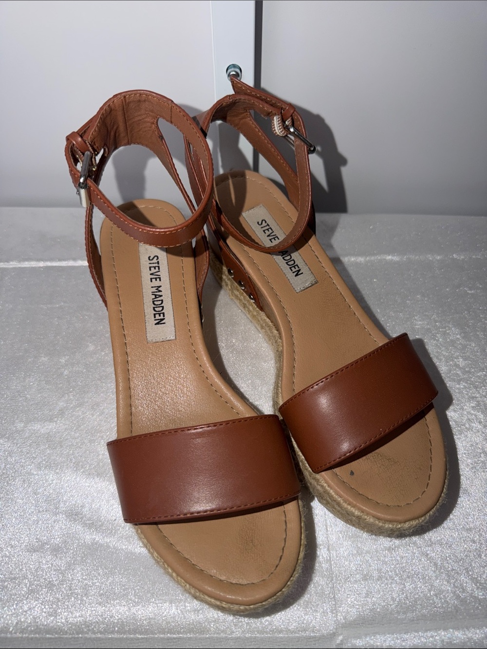 Steve Madden Tan Leather Ankle-Strap Espadrille Sandals